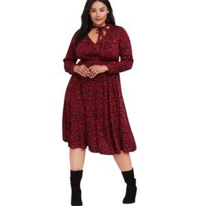 Torrid Midi Challis Skater Dress Red Heart Patterned Dress Women's Plus Size 5X